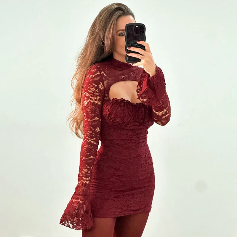 Ruched Lace Mini Dress | Sultry & Elegant | Perfect for Nights Out