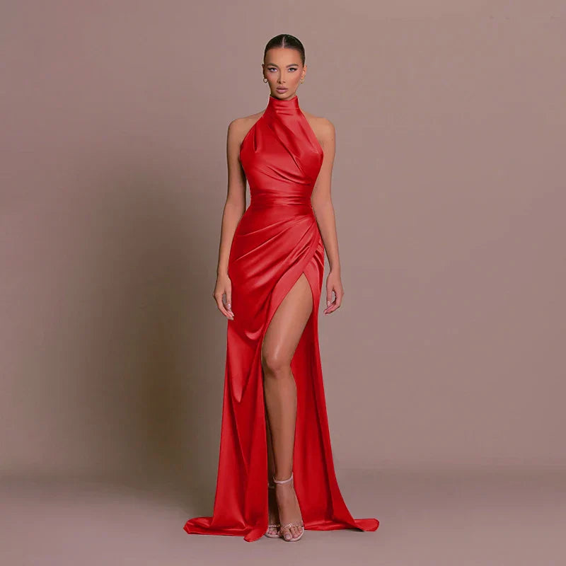 Satin Halter Gown | Elegant | High Slit
