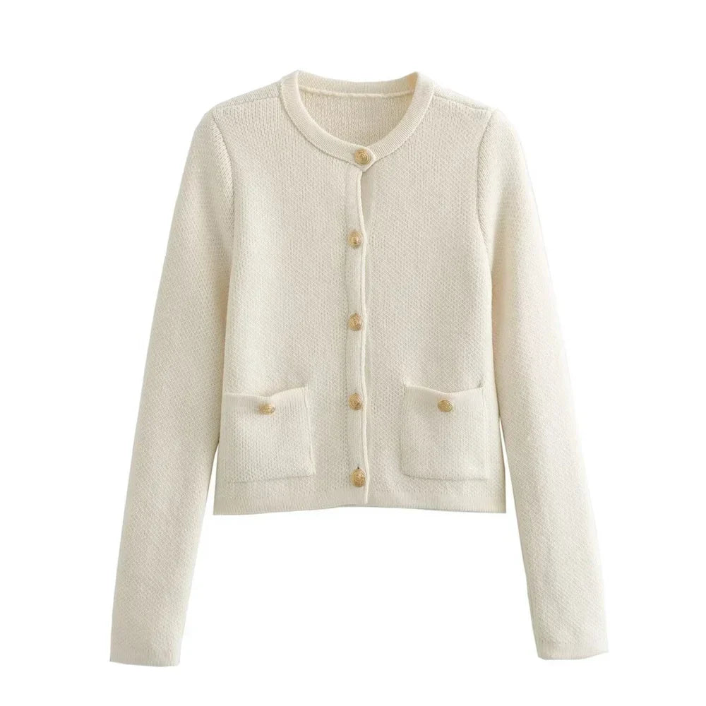 Chic Tweed Cardigan | Parisian Elegance | Gold Button Detail