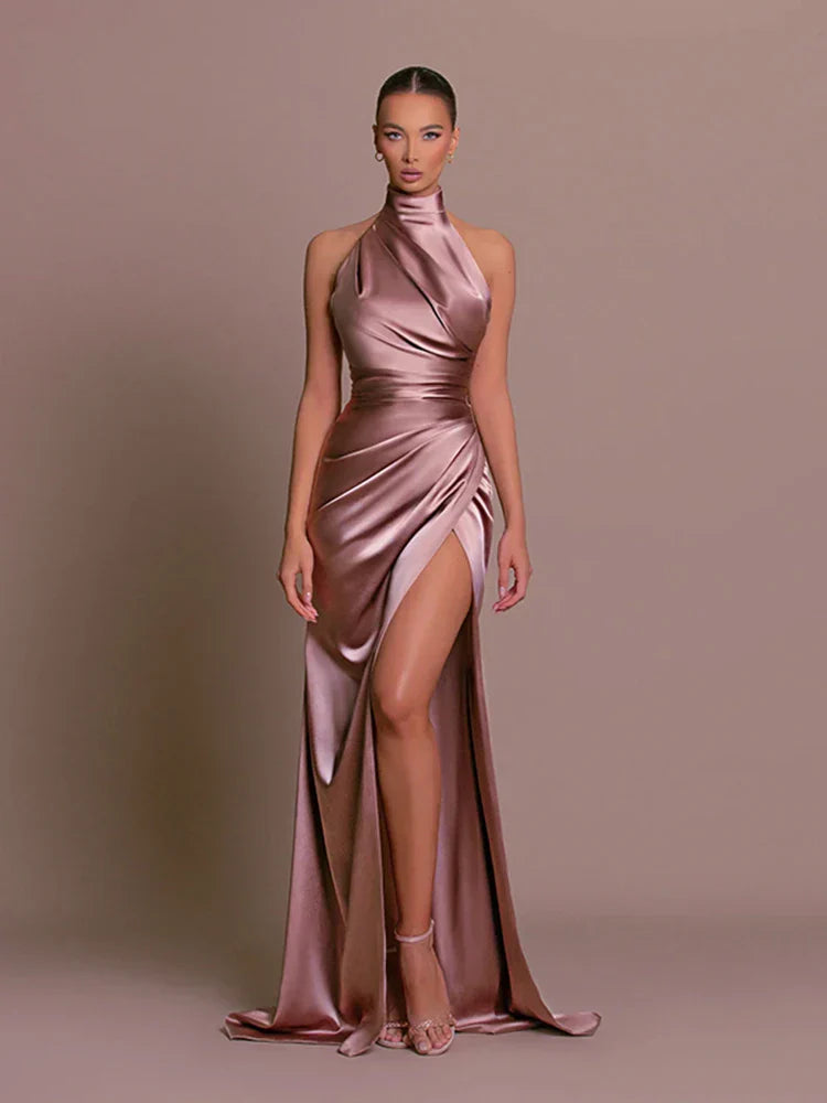 Satin Halter Gown | Elegant | High Slit
