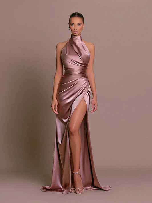 Satin Halter Gown | Elegant | High Slit