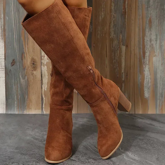 Suede Knee-High Boots | Classic & Chic | Block Heel Comfort