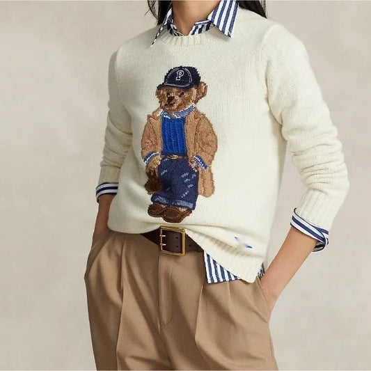 Embroidered Bear Sweater | Preppy Icon | Playful Meets Polished