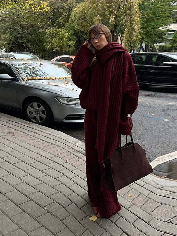 Ribbed Knit Co-ord Set | Turtleneck & Wide-Leg Pants | Chic & Cozy