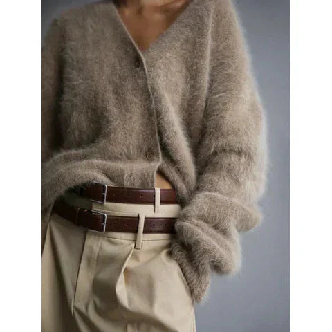 Fuzzy Knit Cardigan | Mohair-Feel Texture | Soft, Slouchy & Chic