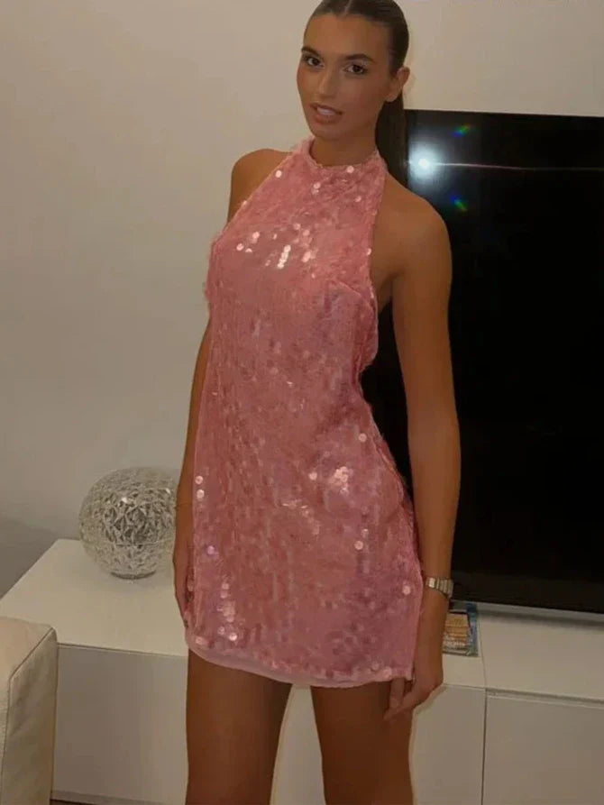 Sequin Halter Mini Dress | Sparkling & Sleek | Party-Ready Glam