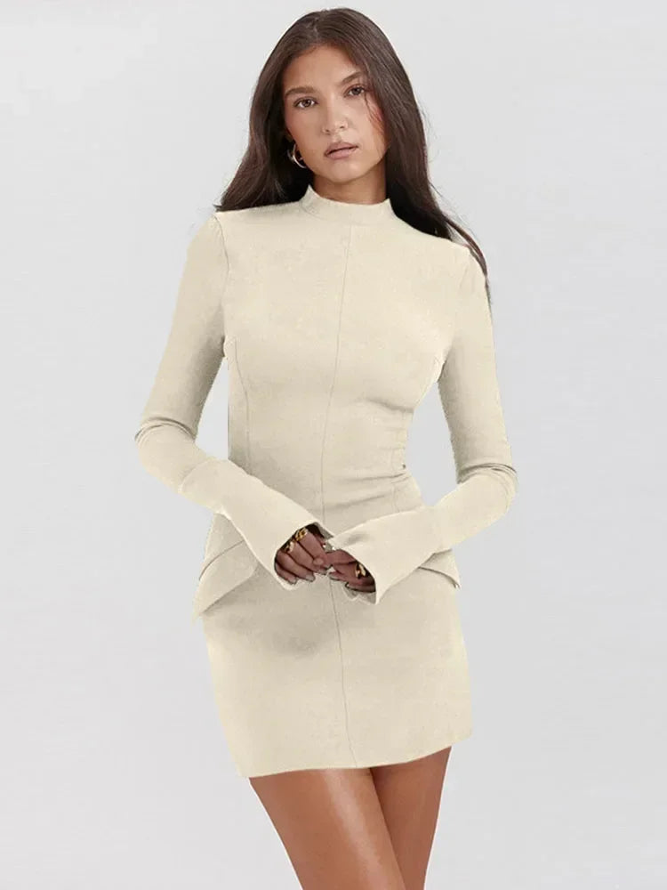 High-Neck Bodycon Mini Dress | Sleek & Elegant | Structured Fit
