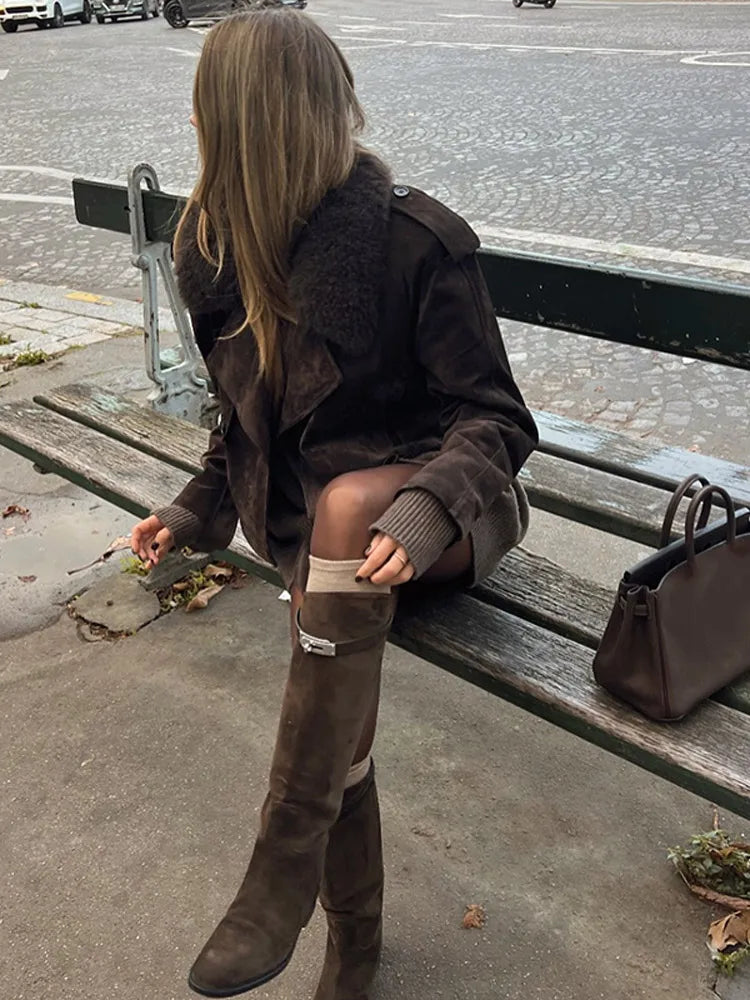 Shearling Aviator Jacket | Suede & Faux Fur | Warm & Stylish