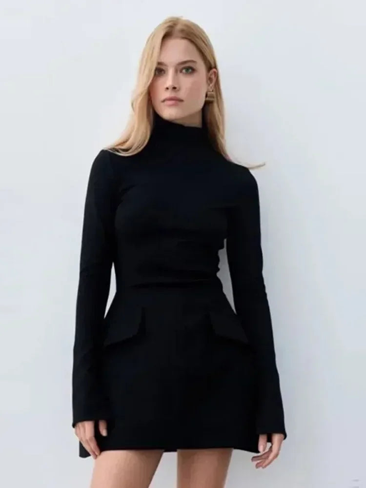 High-Neck Bodycon Mini Dress | Sleek & Elegant | Structured Fit