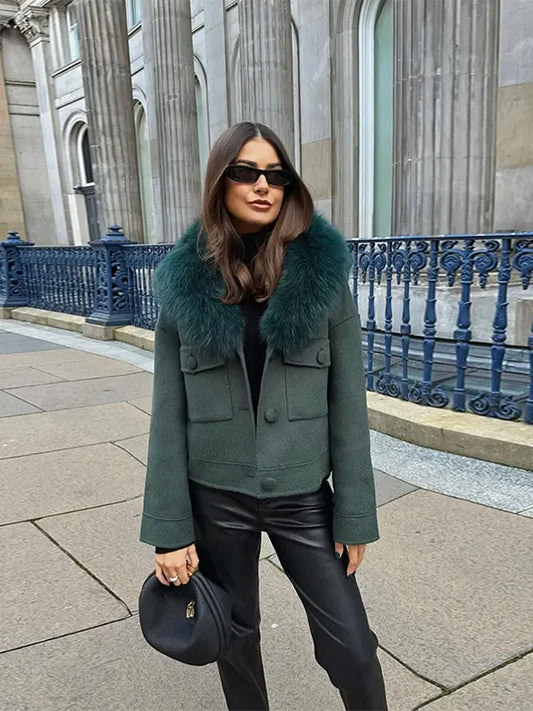 Wool Jacket with Faux Fur Collar | Chic & Warm | Timeless Elegance