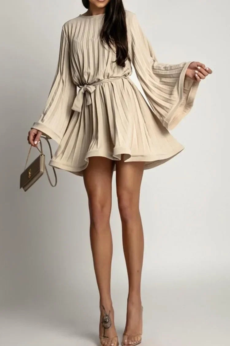 Flowy Pleated Mini Dress | Elegant & Chic | Cinched Waist