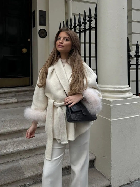 Faux Fur Trim Coat | Wool Blend | Elegant & Warm