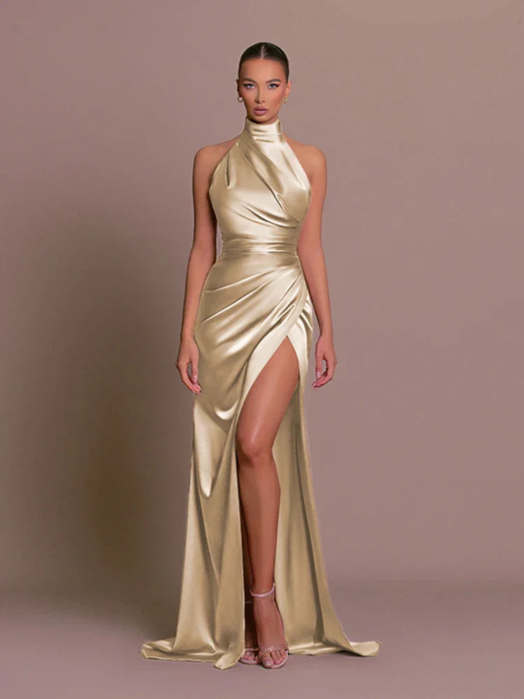 Satin Halter Gown | Elegant | High Slit