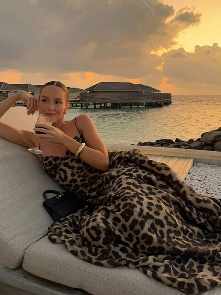 Leopard Print Maxi Dress | Satin | Elegant Silhouette