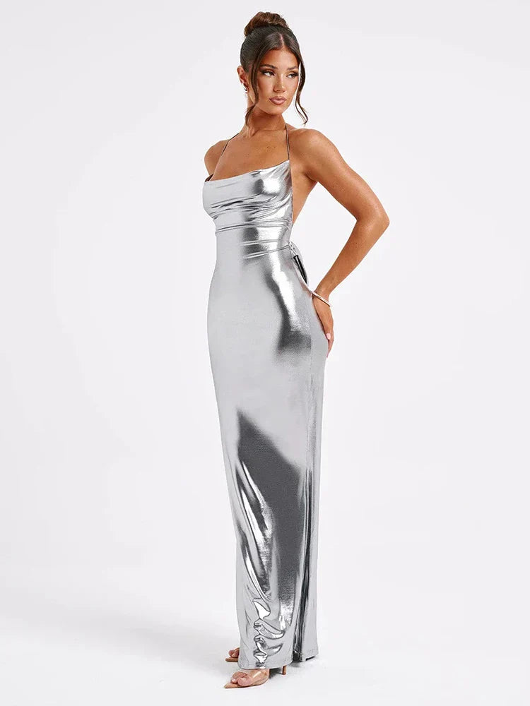 Metallic Strapless Maxi Dress | Liquid Shine | Show-Stopping Elegance
