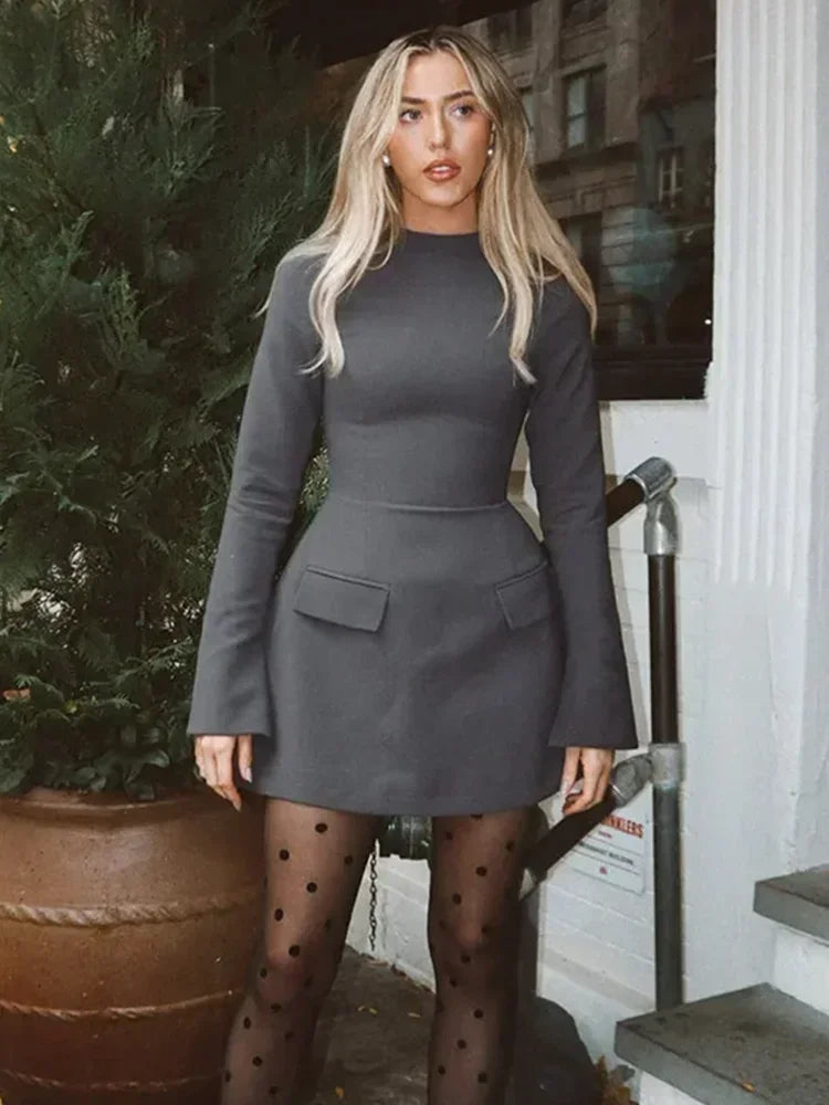 High-Neck Bodycon Mini Dress | Sleek & Elegant | Structured Fit