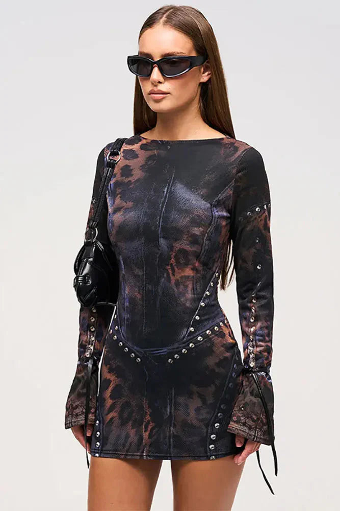 Mesh Abstract Print Mini Dress | Edgy | Bodycon Fit