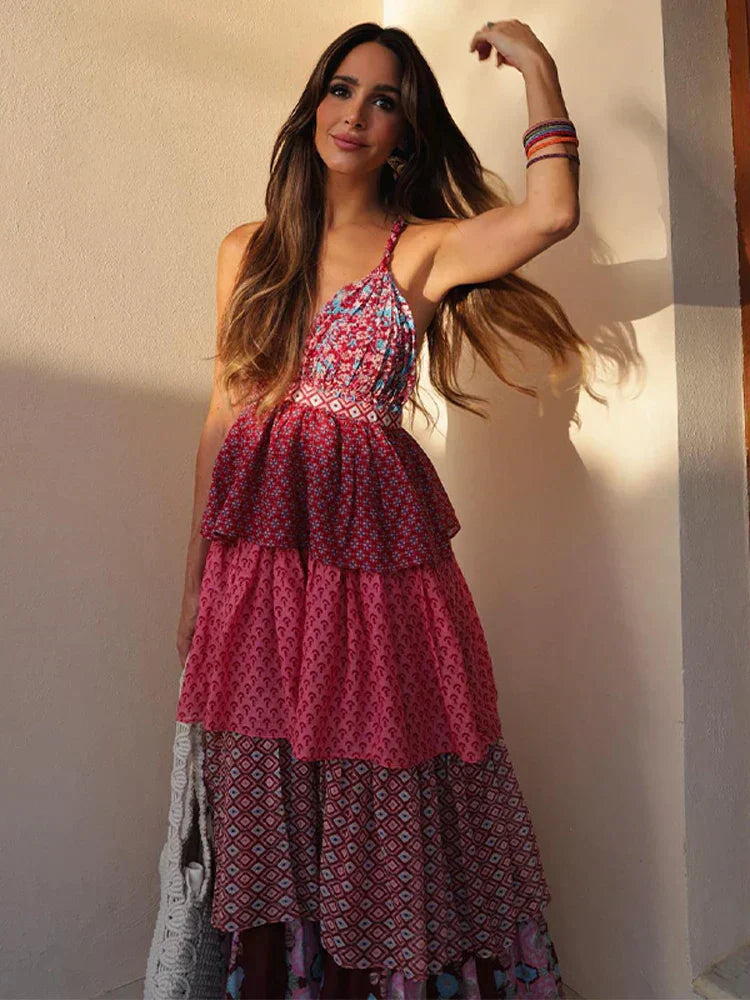 Boho Tiered Maxi Dress | Halter Neck | Flowy & Feminine