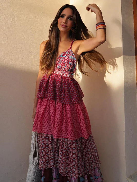 Boho Tiered Maxi Dress | Halter Neck | Flowy & Feminine