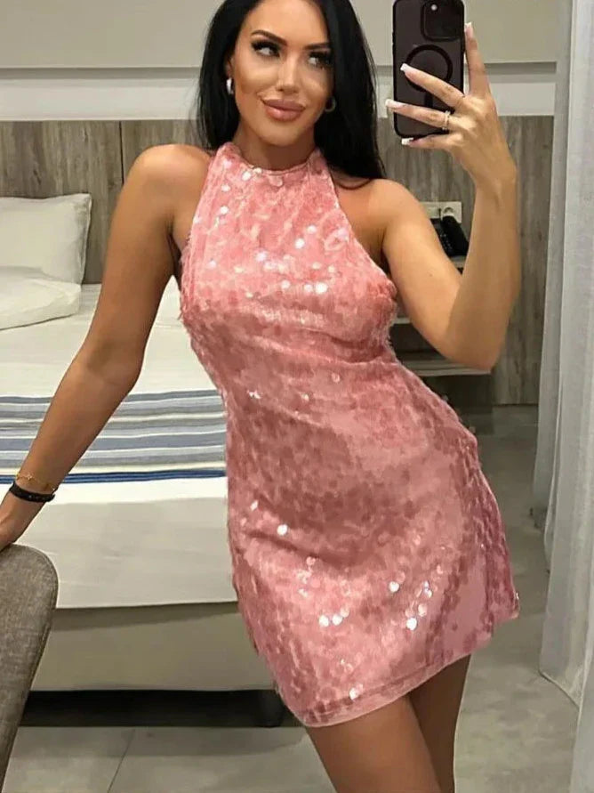 Sequin Halter Mini Dress | Sparkling & Sleek | Party-Ready Glam