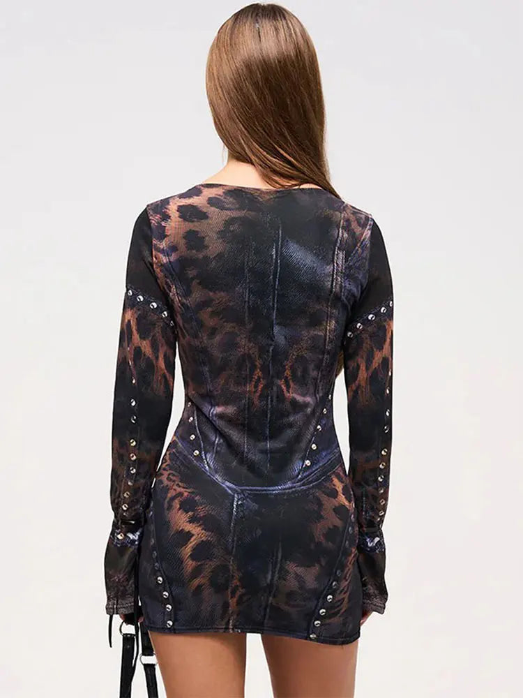 Mesh Abstract Print Mini Dress | Edgy | Bodycon Fit