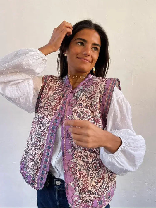 Floral Quilted Vest | Vintage Boho | Lightweight Layering Piece