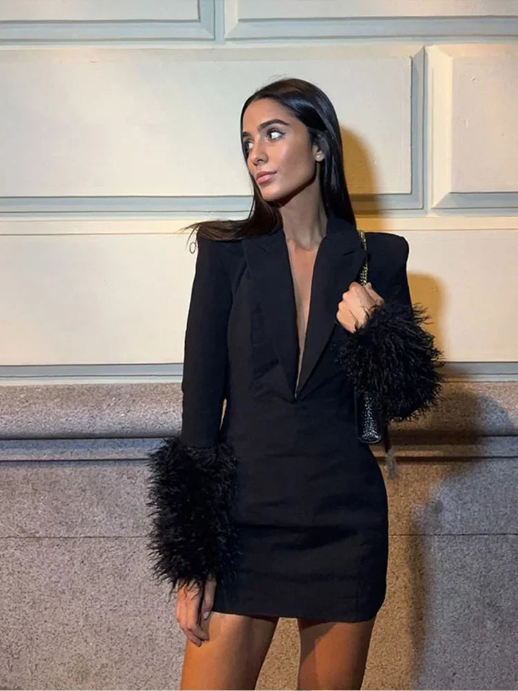 Feather Blazer Dress | Chic & Bold | Evening Elegance