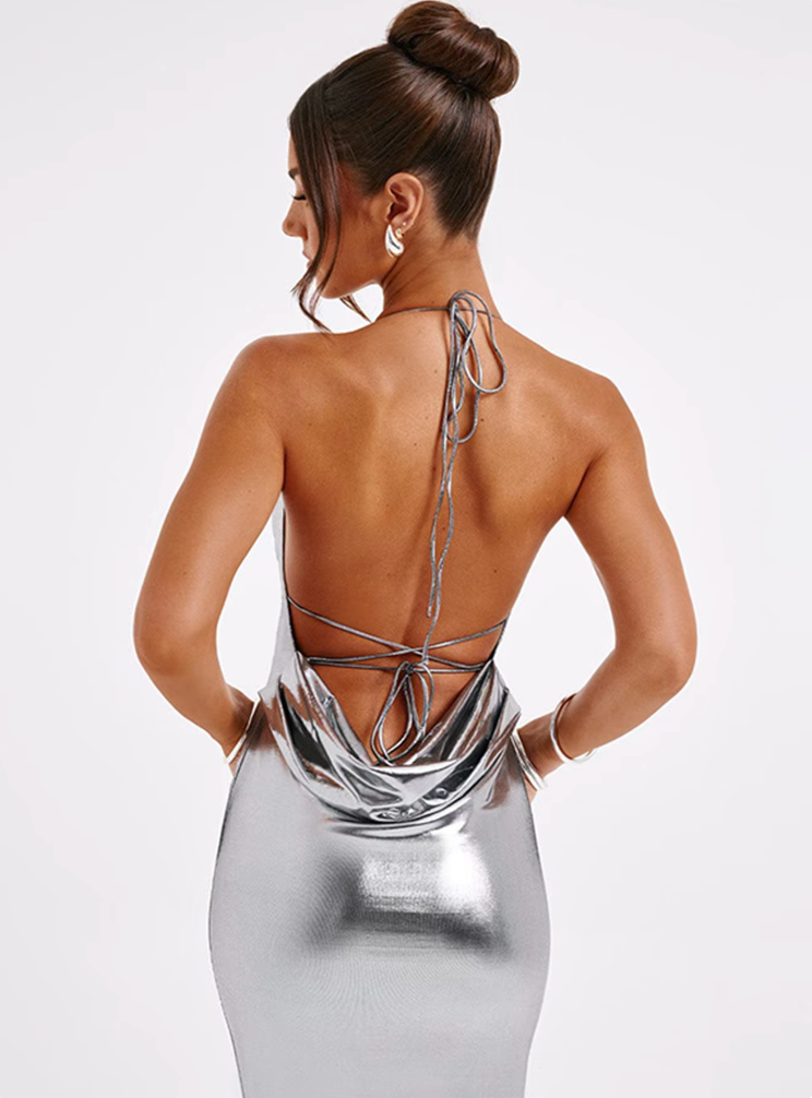 Metallic Strapless Maxi Dress | Liquid Shine | Show-Stopping Elegance