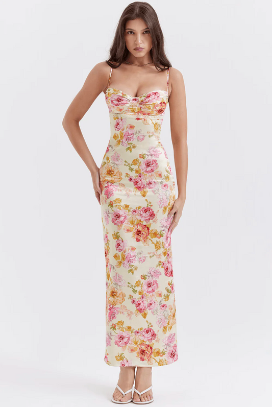Strapless Floral Midi Dress | Elegant & Feminine | Perfect for Special Occasions