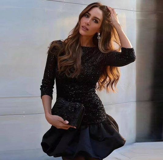 Women's Embellished Mini Dress | Elegant & Playful | Ruffled Hem