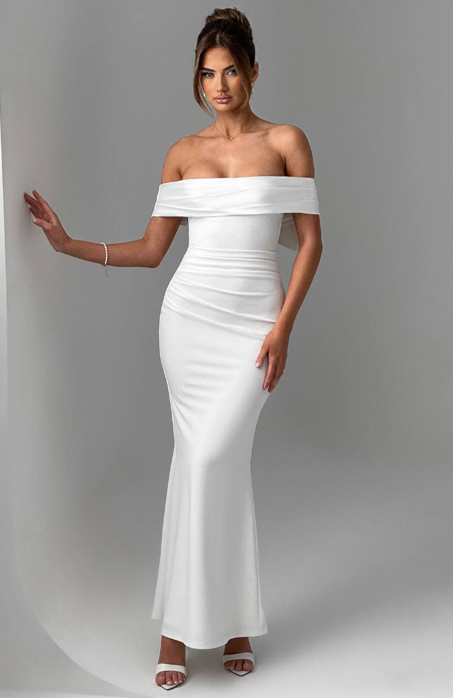 Off-Shoulder Maxi Dress | Elegant | Bow Detail