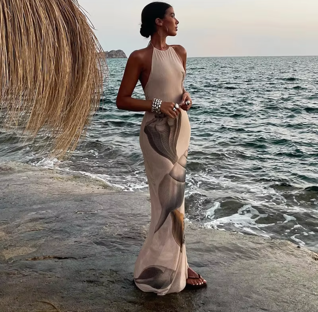 Halter Neck Maxi Dress | Elegant & Flowing | Artistic Evening Wear