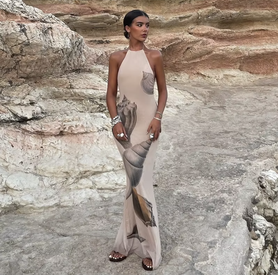 Halter Neck Maxi Dress | Elegant & Flowing | Artistic Evening Wear
