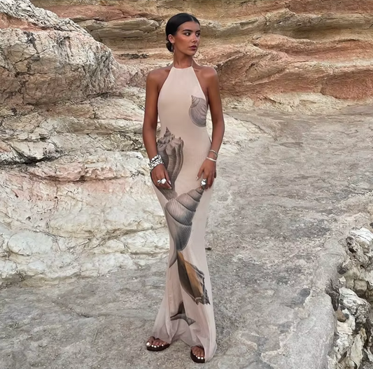 Halter Neck Maxi Dress | Elegant & Flowing | Artistic Evening Wear