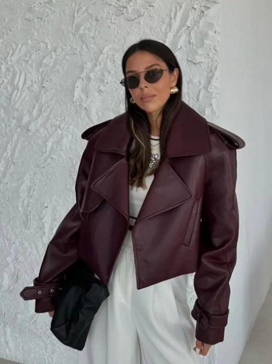 Cropped Oversized Leather Jacket | Bold & Edgy | Perfect for Layering