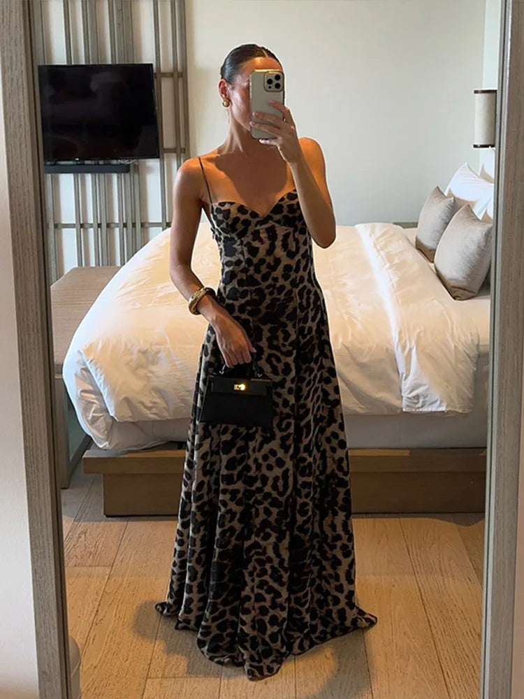 Leopard Print Maxi Dress | Satin | Elegant Silhouette