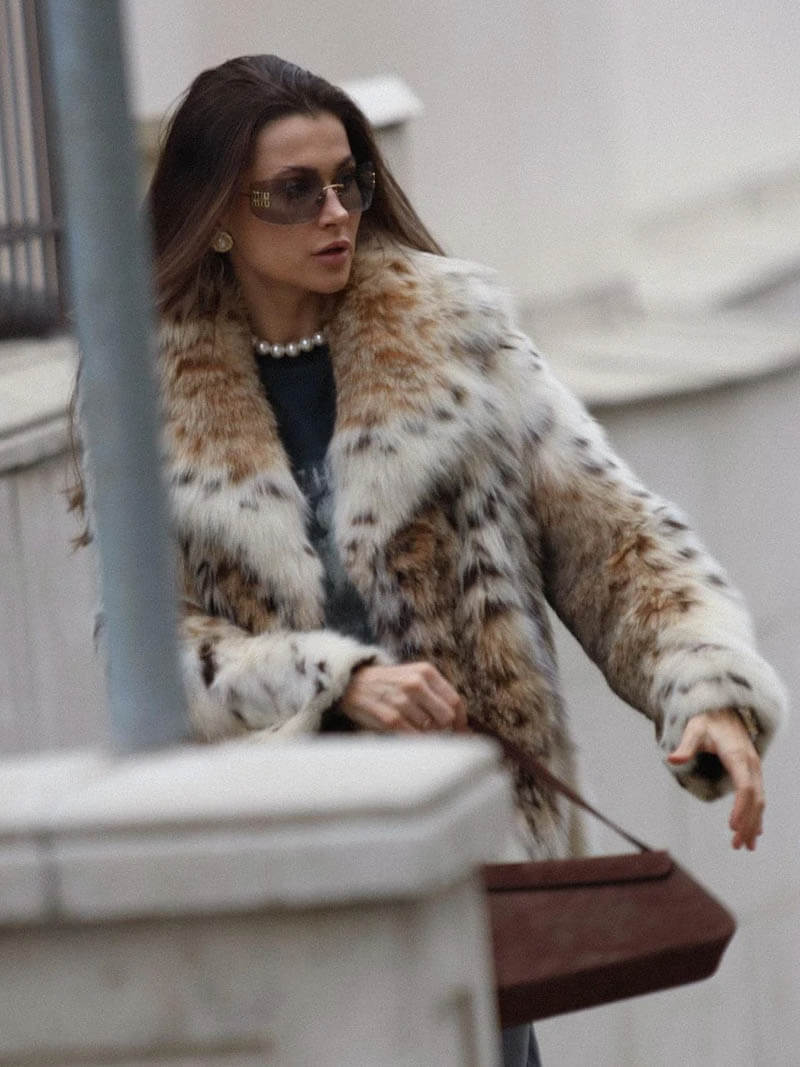 Spotted Faux Fur Coat | Polyester | Animal-Inspired Statement Piece