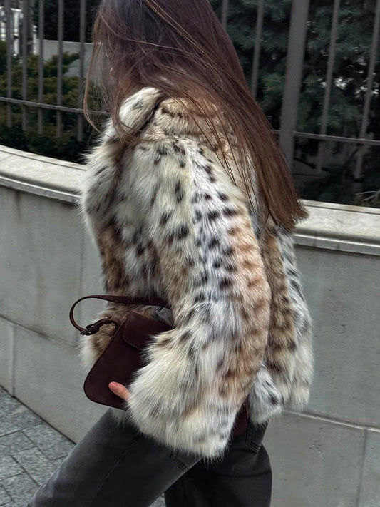Spotted Faux Fur Coat | Polyester | Animal-Inspired Statement Piece