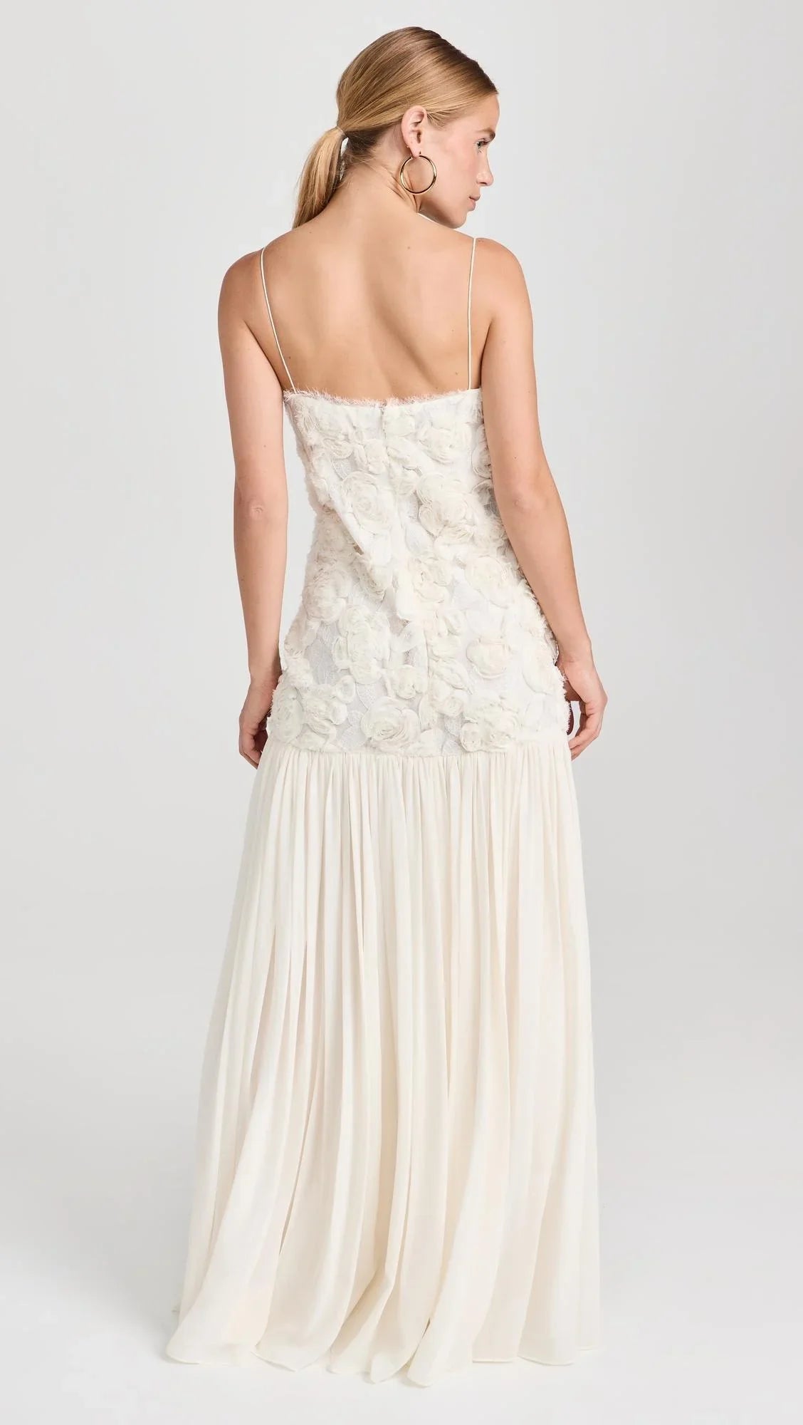 Floral Appliqué Pleated Maxi Dress | Elegant & Romantic | Perfect for Formal Events