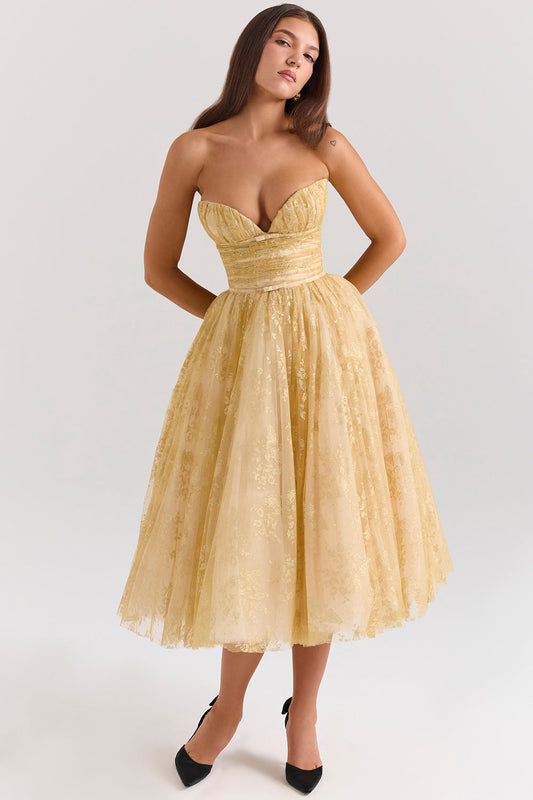 Strapless Tulle Midi Dress | Elegant & Vintage-Inspired | Timeless Glamour