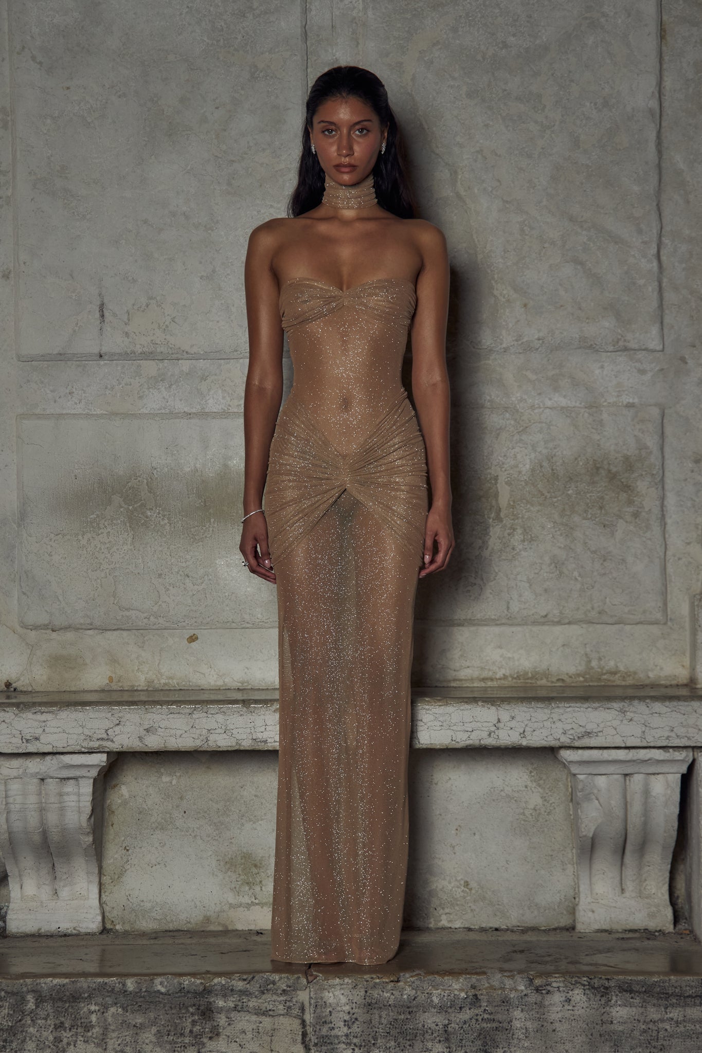 Sheer Embellished Strapless Gown | Elegant & Glamorous | Red-Carpet Ready