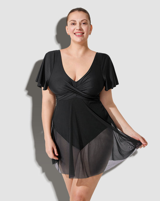 Celeste Mesh Swim Dress | Elegant One-Piece | Sheer Flair & Flattering Fit