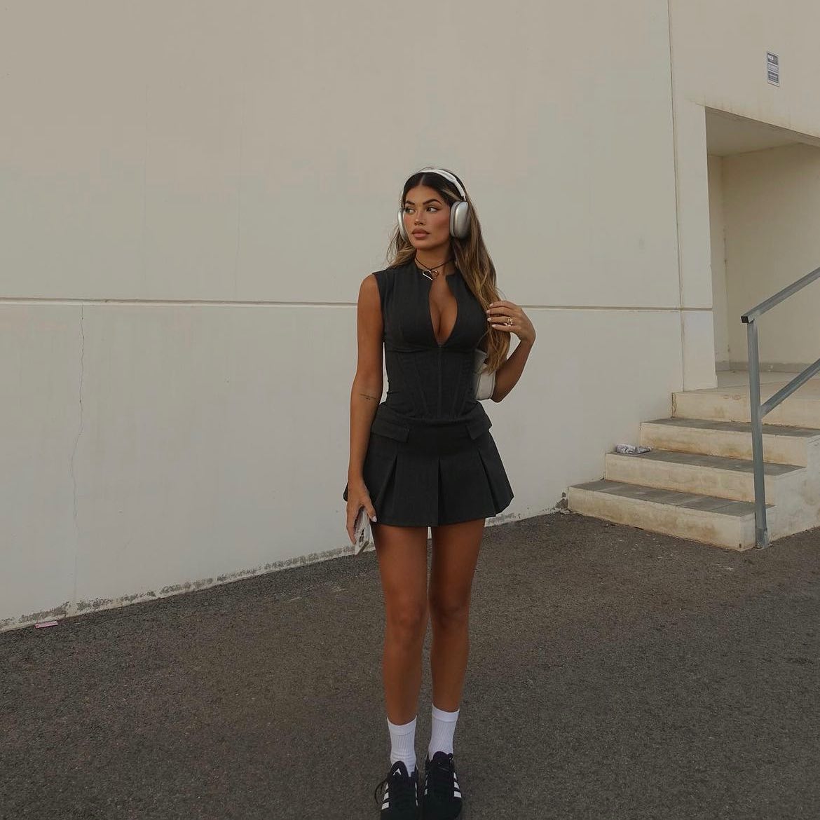 Sleeveless Pleated Mini Dress | Sporty Chic | Zip-Up Design